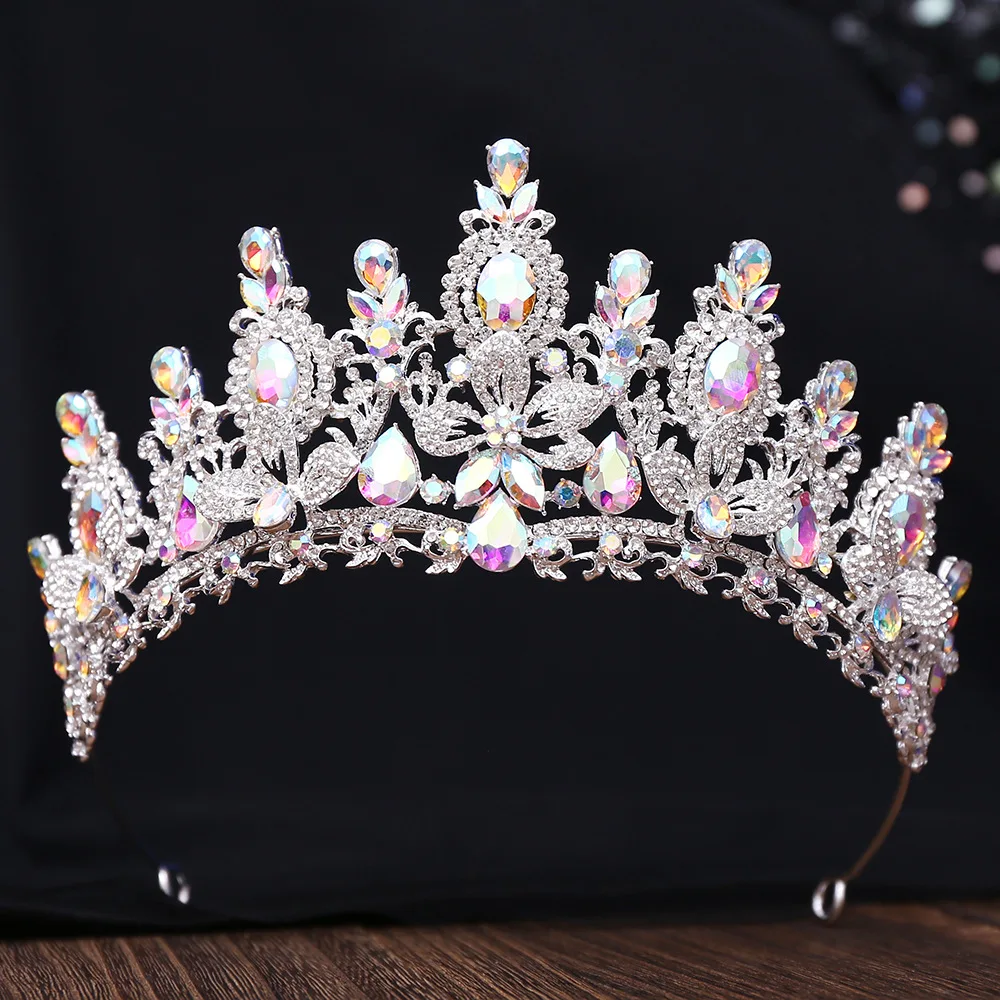 KMVEXO Women Diadem Wedding Crown Vintage Baroque Flower Crystal Tiara For Girls Birthday Elegant Opal Jewelry Hair Accessories - Image 6