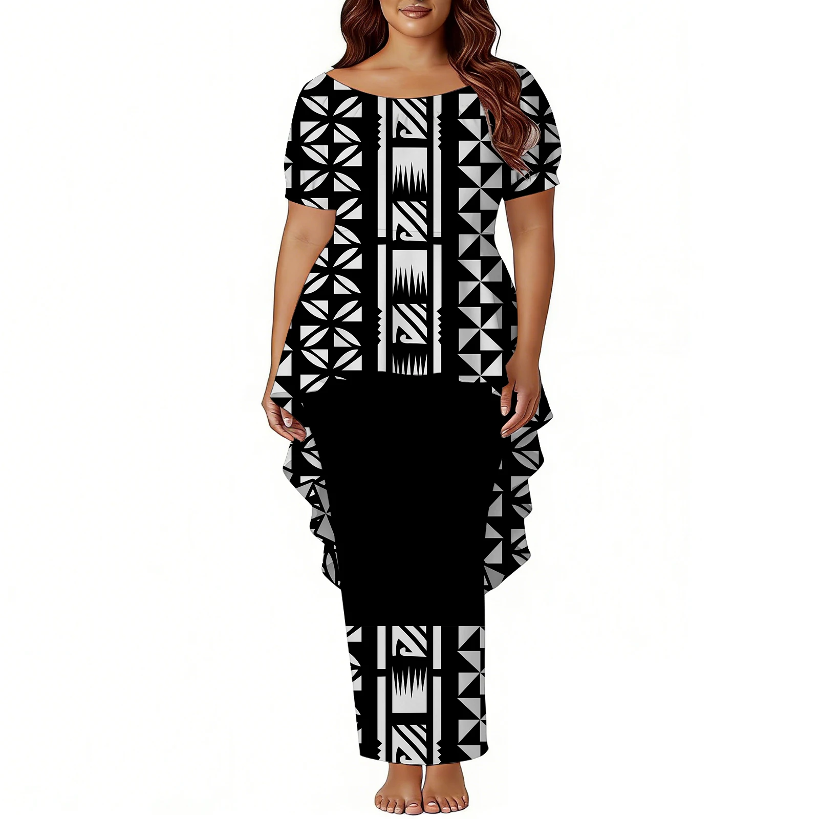 Samoan Hibiscus Flower Design Custom Women Puletasi Pattern Polynesian Women New High-Quality Retro Art Dress 2026 - Image 3