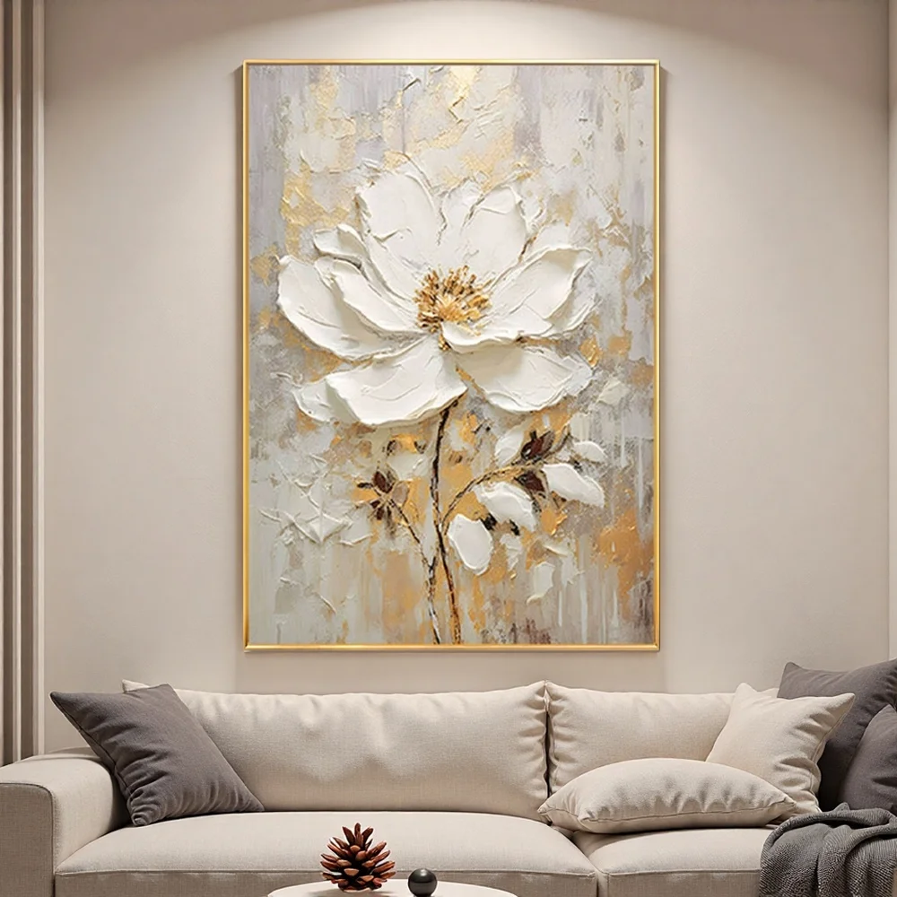 3D Textured Floral Oil Painting on Premium Linen Canvas Unframed Modern Oil Painting For Home Decor Hand-Painted Canvas Painting - Image 5