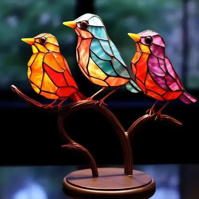 2/3/5bird Stained Acrylic Birds Branch Desktop Ornaments Double Sided Multicolor Style Craft Statue Ornaments Desktop Decoration - Image 2
