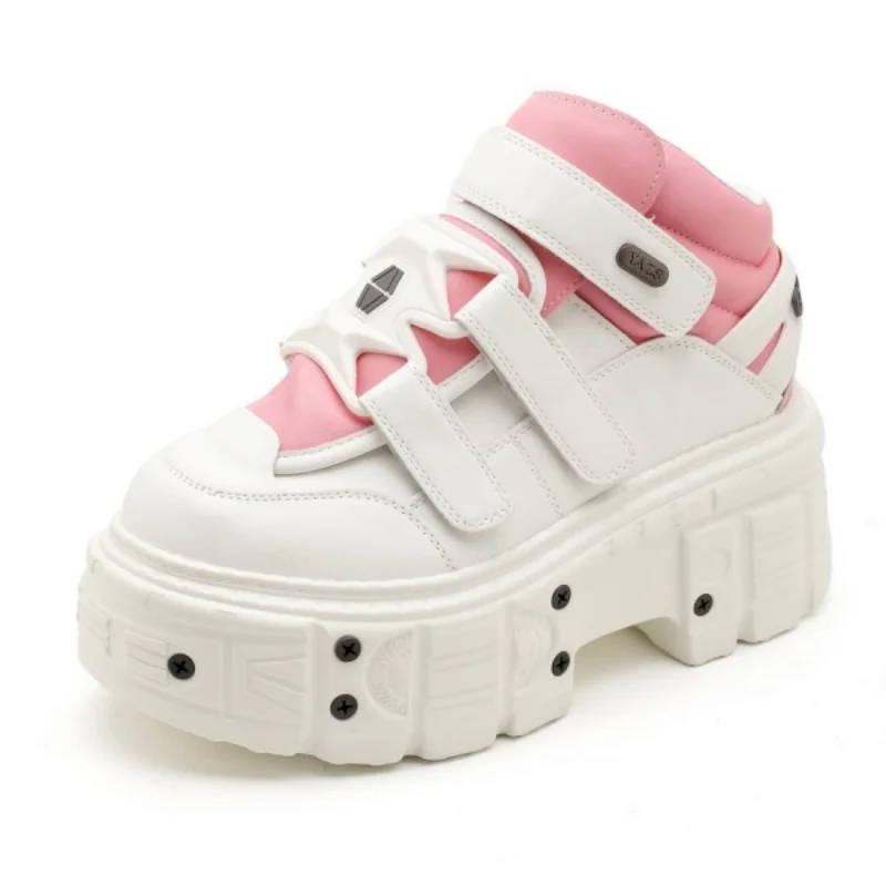 Fashion All Match Large Size Casual Trainers Chunk Heel Platform Runway Women Sneakers Outdoor Hook Loop Mixed Color Gothic Shoe