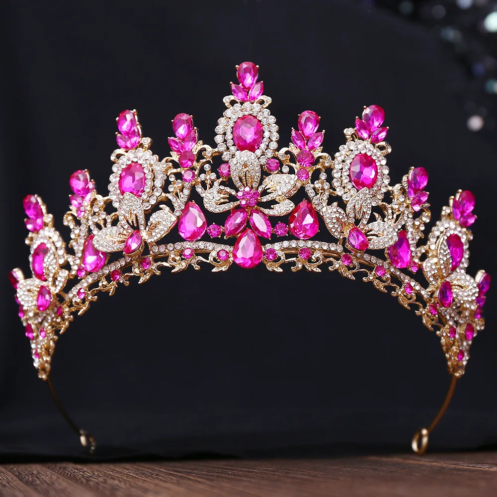 KMVEXO Women Diadem Wedding Crown Vintage Baroque Flower Crystal Tiara For Girls Birthday Elegant Opal Jewelry Hair Accessories
