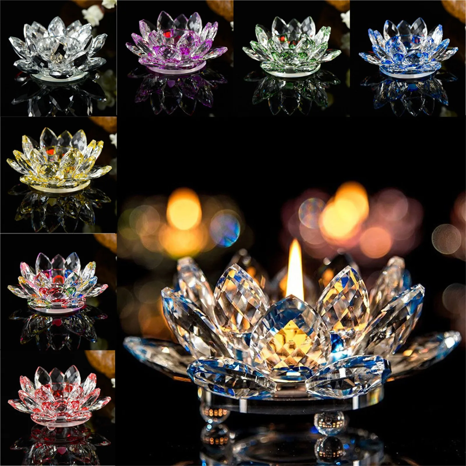 Crystal Lotus Flower Figurine Glass Rose Flower Car Ornament Birthday Party Wedding Decor Flower Buddhist Candlestick Holder - Image 4