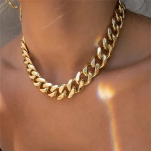 New Vintage Gold-plate Geometric Punk Exaggerated Chain Necklace For Women Female Fashion Boho Y2K Hip Hop Choker Jewelry Gift