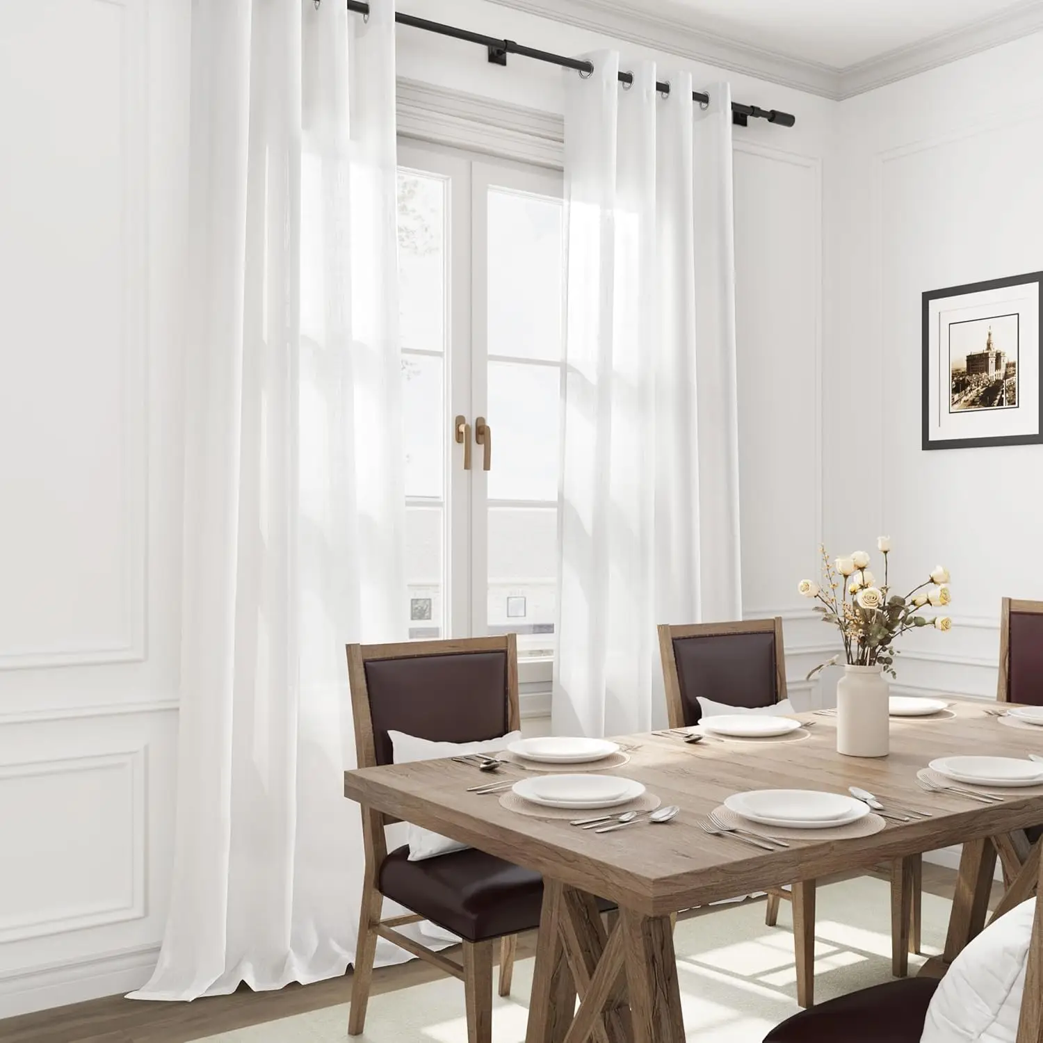 310cm Height Faux Linen Solid Color Sheer Curtain for Living Room Bedroom Light Blocking Curtain Privacy Window Tulle Curtain - Image 2