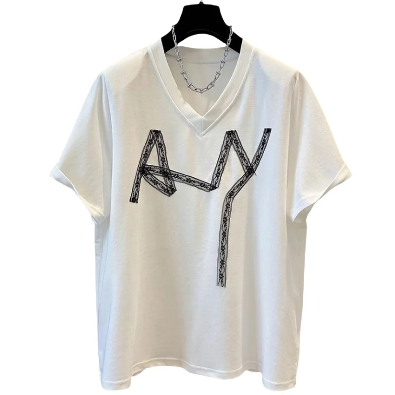 Summer Tshirts Women Chest Lace Stitching T-Shirt Fashion Tops Ladies Chic T-Shirt Female Short Sleeve Casual Tee - Image 5