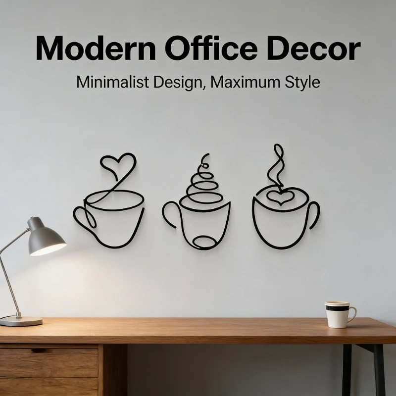 3PCS Wall Hanging Decor Coffee Themed Wall Hanging Art Creative Pendant European Style Living Room Home Cafe Interior Decoration