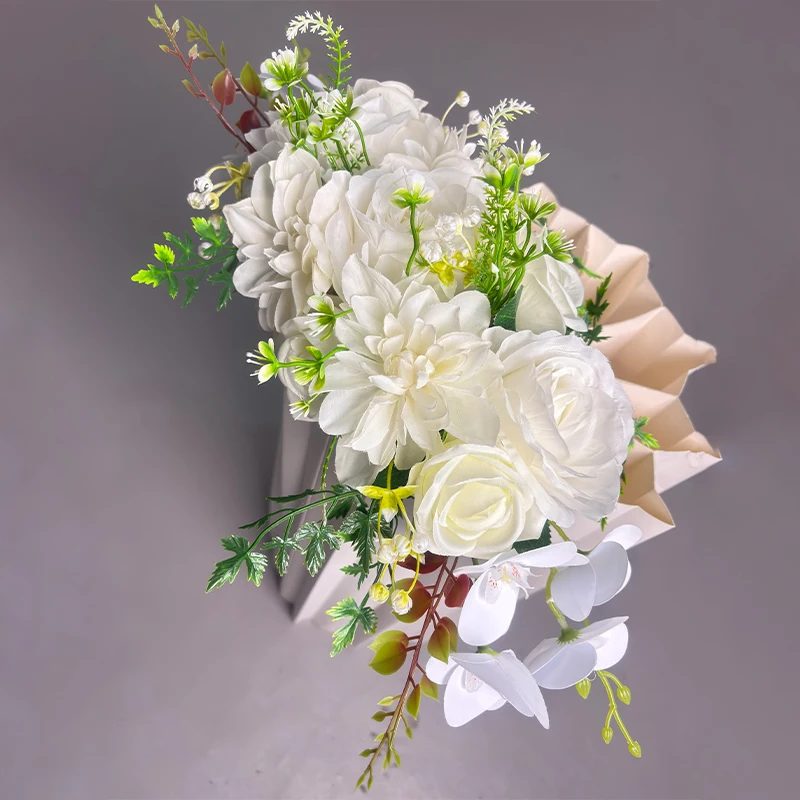 20inch White Rose Artificial Flower Row for Wedding Table Home Front Door Garden Party Tabletop Wall Home Decoration