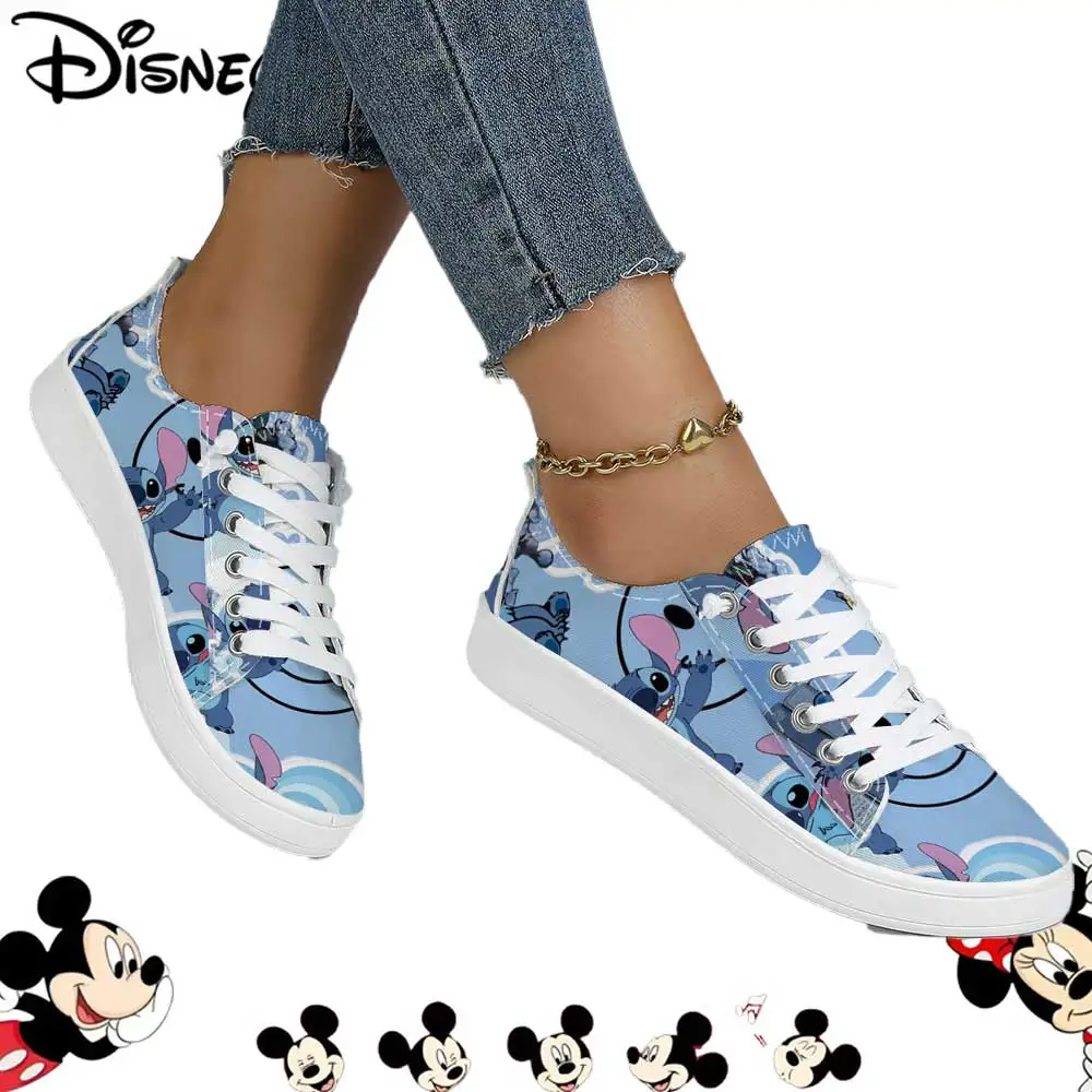 Disney Stitch Blue Cartoon Print Casual Sneakers – Lightweight Lace-Up Skate Shoes for Women - Image 5