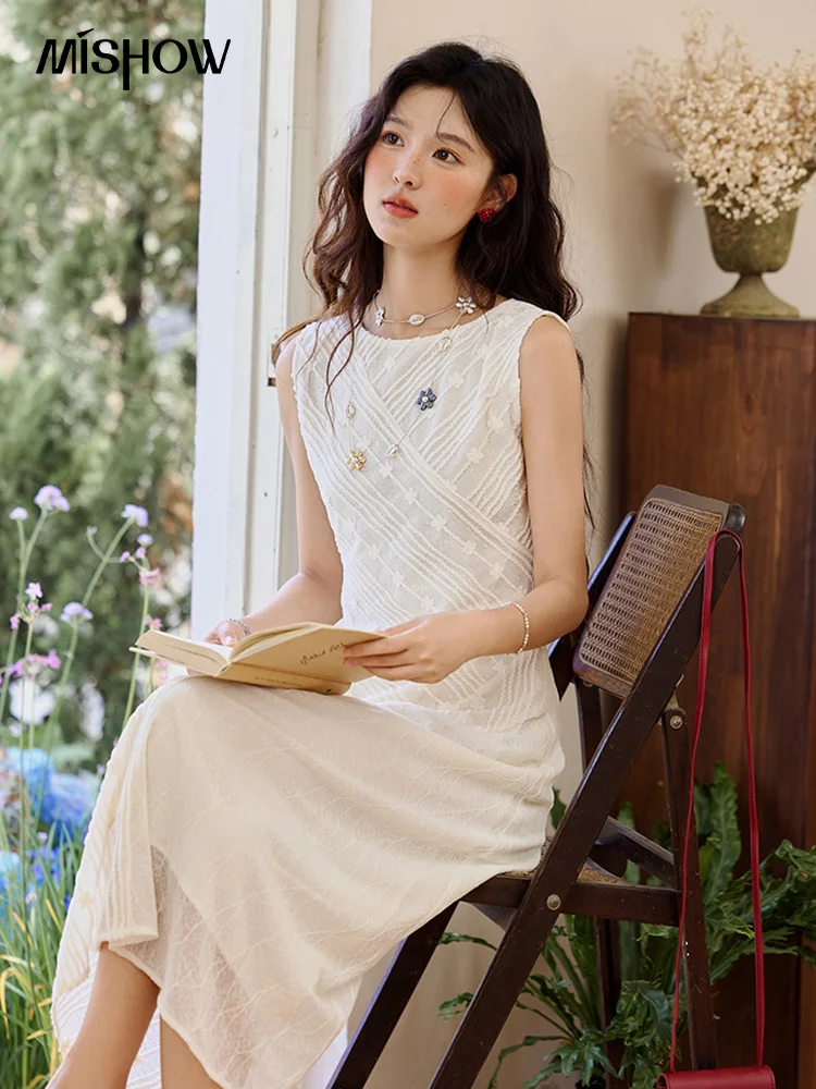 MISHOW Asymmetric Lace Fishtail Dress 2026 Summer Flower Embroidery Sleeveless Elegant Dress Round Neck Long Dresses MXE35L2301