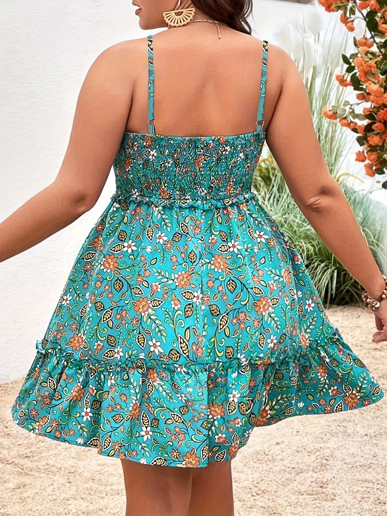 Plus Size Summer Women Elegant Floral Print Dress Vacation Vintage Casual Sleeveless Ruffle Sling Dresses - Image 2