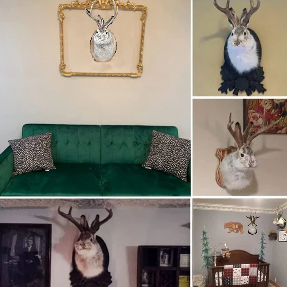 Easter Gift Bunny Head Antlers Wall Hanging Decoration Wall Decor Simulation Rabbit Specimen Resin Art Ornaments Jackalope Decor - Image 3