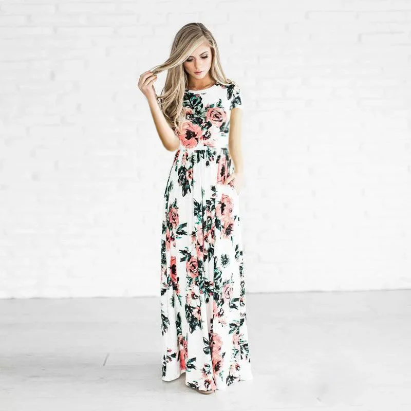 Summer Maxi Dress Women 2025 Pink Floral Print Boho Beach Dress Ladies Evening Party Long Dress Sundress Vestidos De Festa 3XL - Image 5