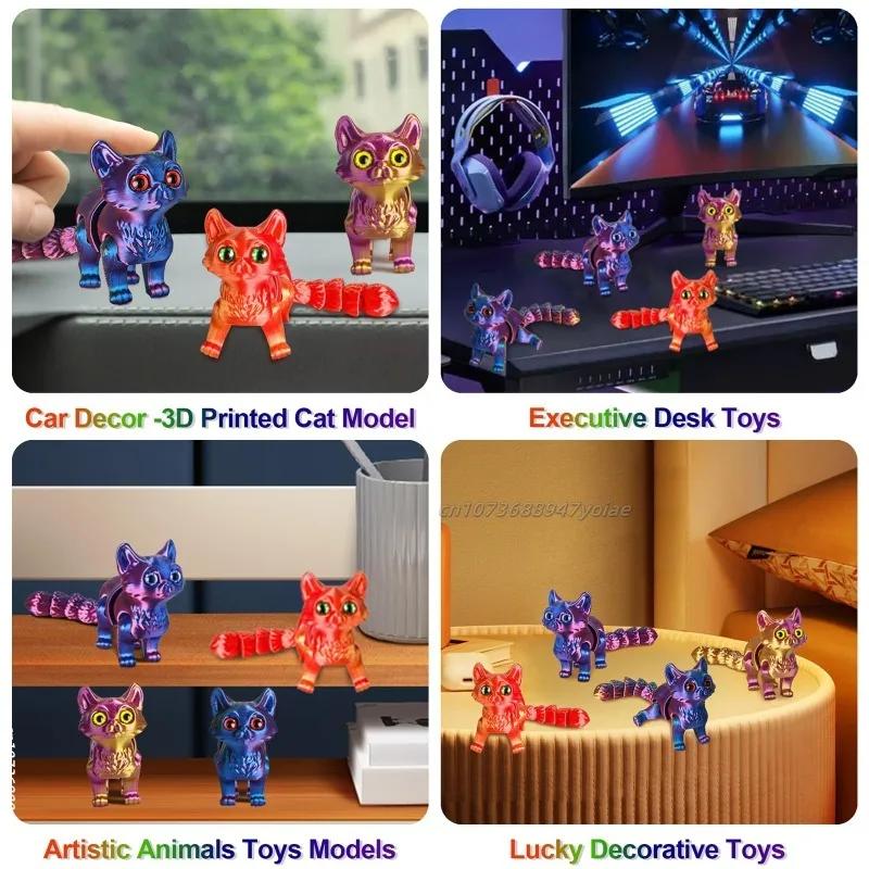 12/16cm 3D Printed Articulated Cute Cats Figurine Miniature Living Room Decor Car Desktop Home Decoration Accessories Kids Gifts - Image 3