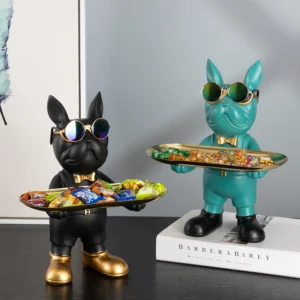 Resin Bulldog Tray Statue, Lying Bulldog Candy Dish Key Holder Bowl, Bulldog Accessories, Statues for Office Desk Home Decor