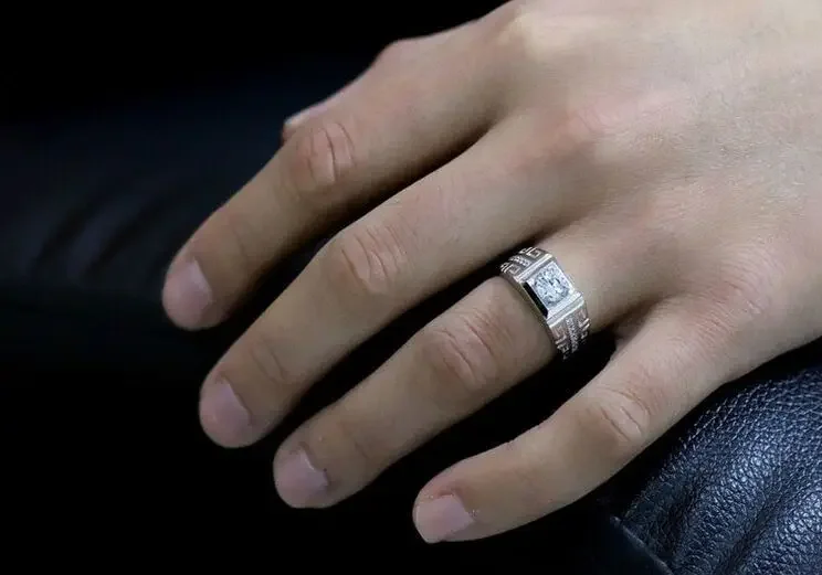 925 Sterling Silver Fine Shining Crystal Rings For Men Adjustable Size Luxury Fashion Party Wedding Accessories Jewelry Gifts - Image 2