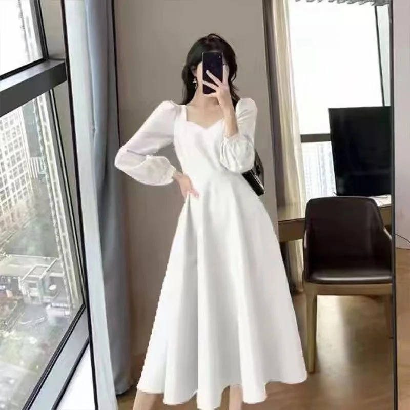 Long Puff Sleeve Solid Elegant Dress Women Clothing Wedding Guest New Year Women Fashion High Waist Slim Evening Party Dresses - Image 6