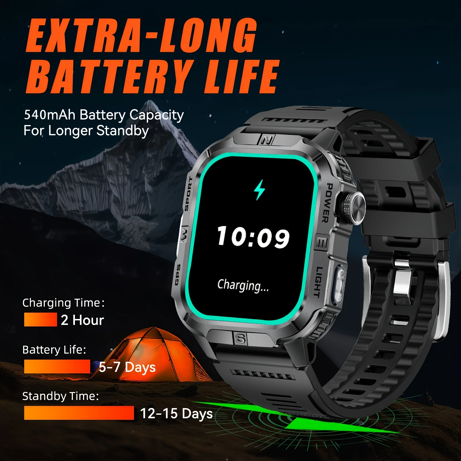 2026 New Outdoor Military Men's Smartwatch Is Equipped With GPS LED Lighting, A Compass, Wireless Communication, IP68 Waterproof - Image 5