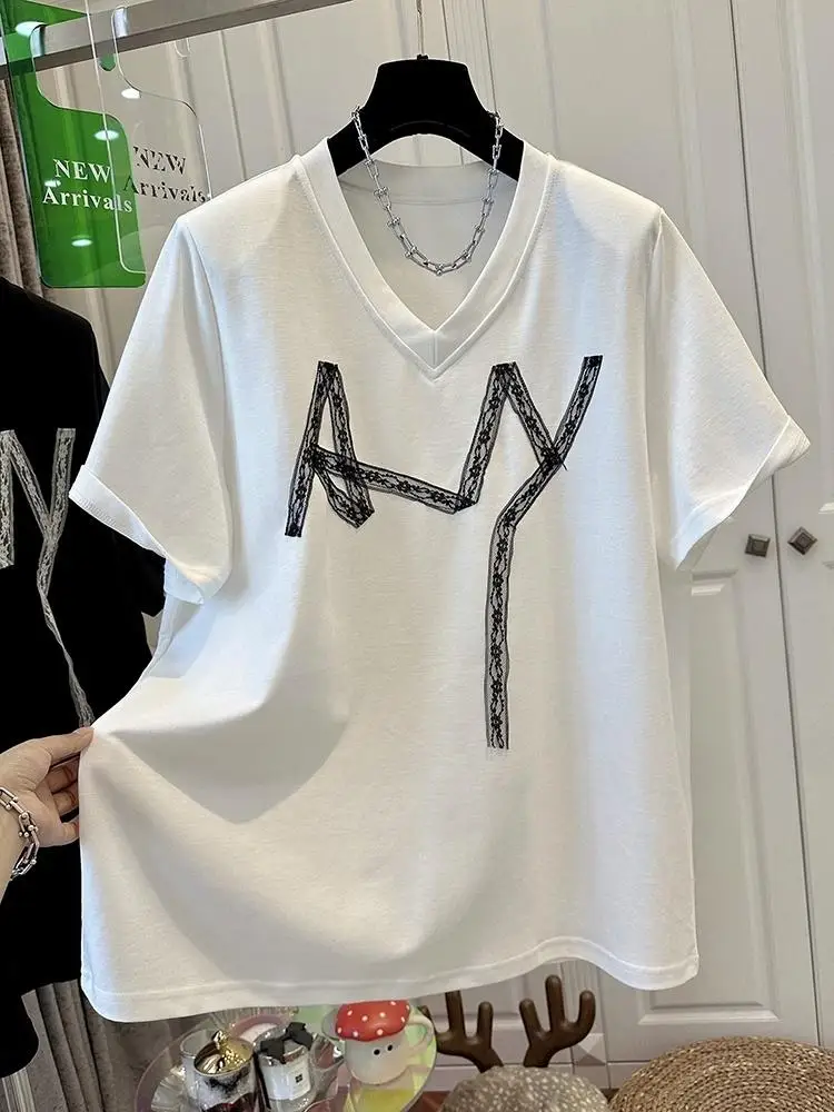 Summer Tshirts Women Chest Lace Stitching T-Shirt Fashion Tops Ladies Chic T-Shirt Female Short Sleeve Casual Tee - Image 3