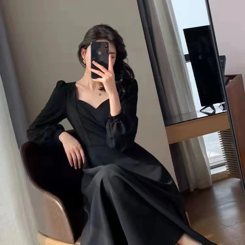 Long Puff Sleeve Solid Elegant Dress Women Clothing Wedding Guest New Year Women Fashion High Waist Slim Evening Party Dresses - Image 2