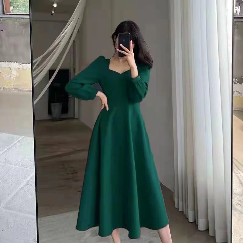 Long Puff Sleeve Solid Elegant Dress Women Clothing Wedding Guest New Year Women Fashion High Waist Slim Evening Party Dresses - Image 5