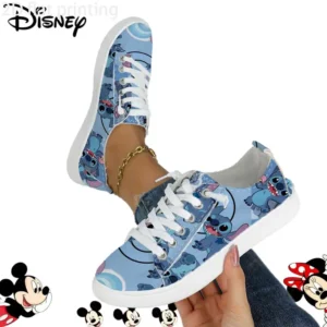 Disney Stitch Blue Cartoon Print Casual Sneakers – Lightweight Lace-Up Skate Shoes for Women