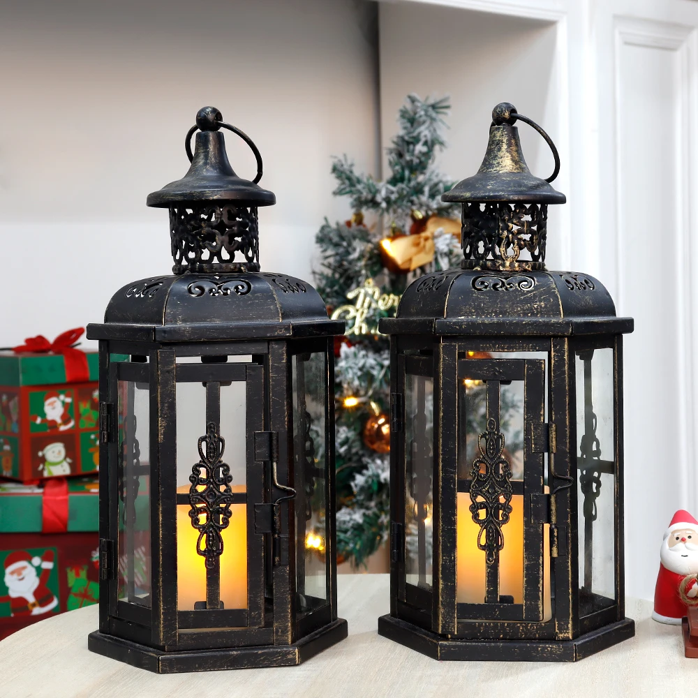 Vintage Candle Holder Lanterns 10 Inch High Decorative Hanging Lantern Bird Cage Metal Candle holder Black Garden Home Decor - Image 2