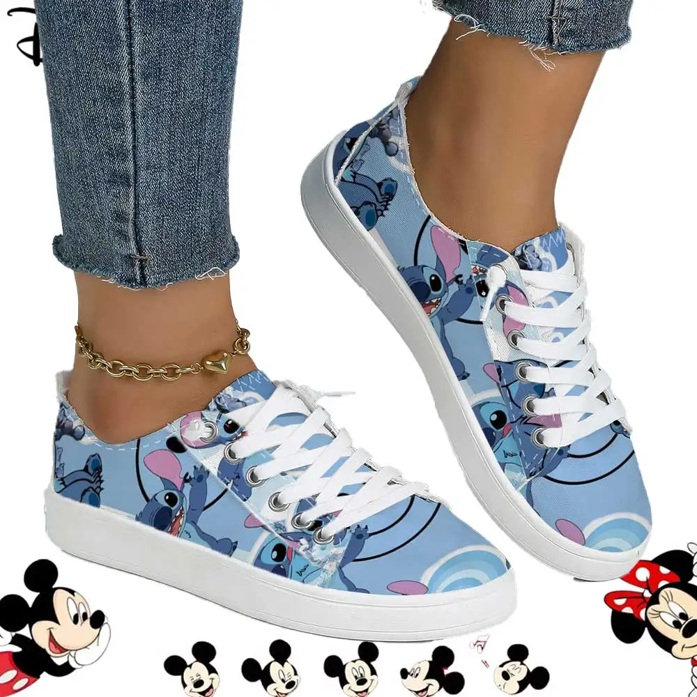 Disney Stitch Blue Cartoon Print Casual Sneakers – Lightweight Lace-Up Skate Shoes for Women - Image 2