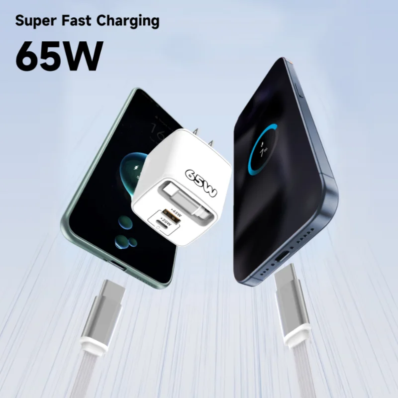 65W Fast Charger Micro USB 0.3m charging data cable US standard plug PD+USB multi-port fast charging head for iPhone Xiaomi - Image 5