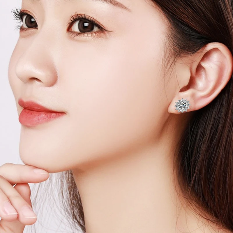 New Fashion Fine Round Zircon Sunflower Stud Earrings Women Jewelry Gift 925 Sterling Silver Wedding Crystal Snowflake Ear Stud - Image 2