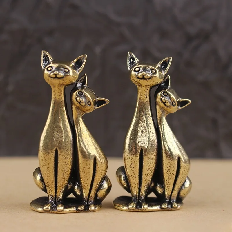 Antique Brass Cat Lovers Statue Ornament Copper Animal Sculpture Incense Burner Home Desktop Decorative Figurines & Miniatures - Image 5