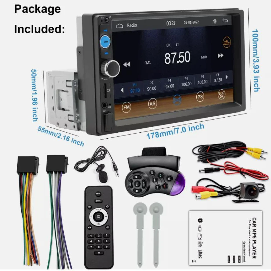 7inch Quality Single 1Din Touch Screen Car Stereo Radio With Handle Remote Control Camera For Apple/Android CarPlay Bluetooth - Image 2
