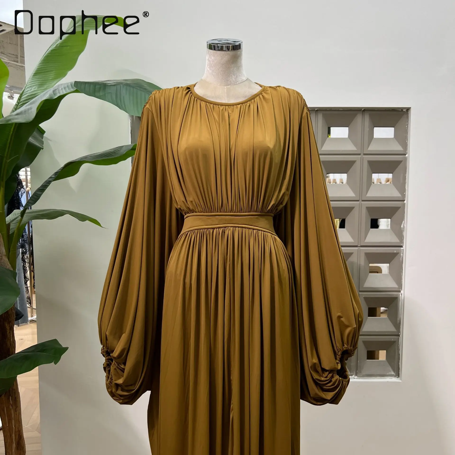 European American Women Clothing Fashion Bat Long-sleeved High-waisted Dress High-end Elegant Mid-length Dress Evening Dresses - Image 5