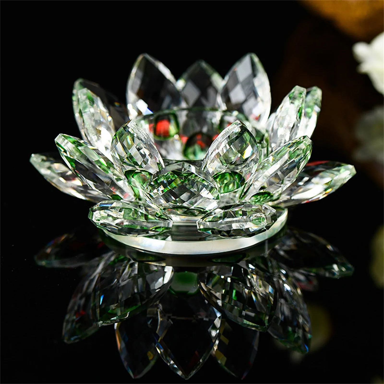 Crystal Lotus Flower Figurine Glass Rose Flower Car Ornament Birthday Party Wedding Decor Flower Buddhist Candlestick Holder - Image 3