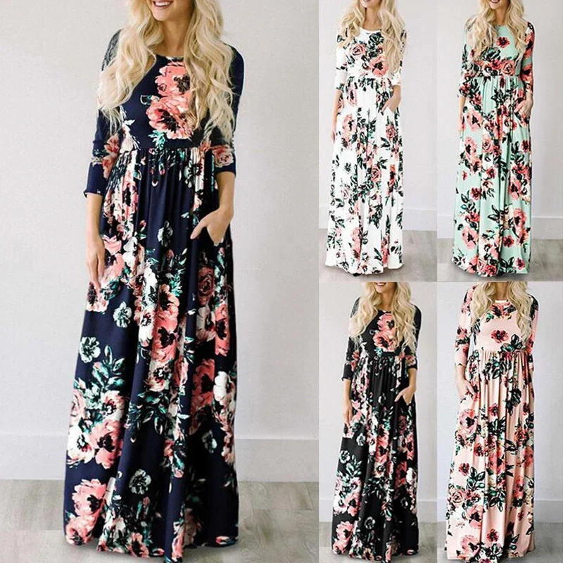 Summer Maxi Dress Women 2025 Pink Floral Print Boho Beach Dress Ladies Evening Party Long Dress Sundress Vestidos De Festa 3XL - Image 2