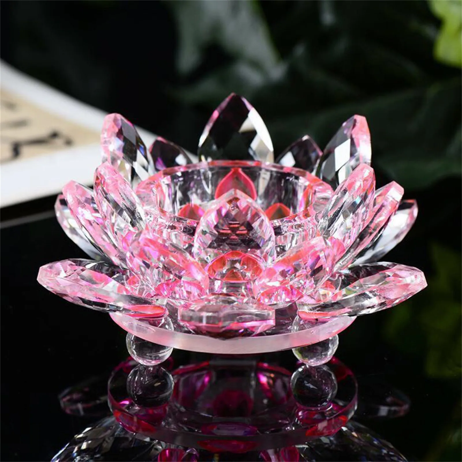 Crystal Lotus Flower Figurine Glass Rose Flower Car Ornament Birthday Party Wedding Decor Flower Buddhist Candlestick Holder - Image 5