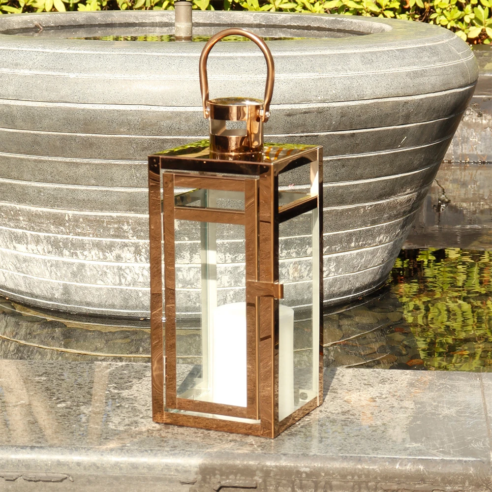 Stainless Steel Candle Holder Lanterns Rose Gold Hanging Lantern Candlestick Light for Indoor Outdoor Weddings Party Home Decor - Image 5