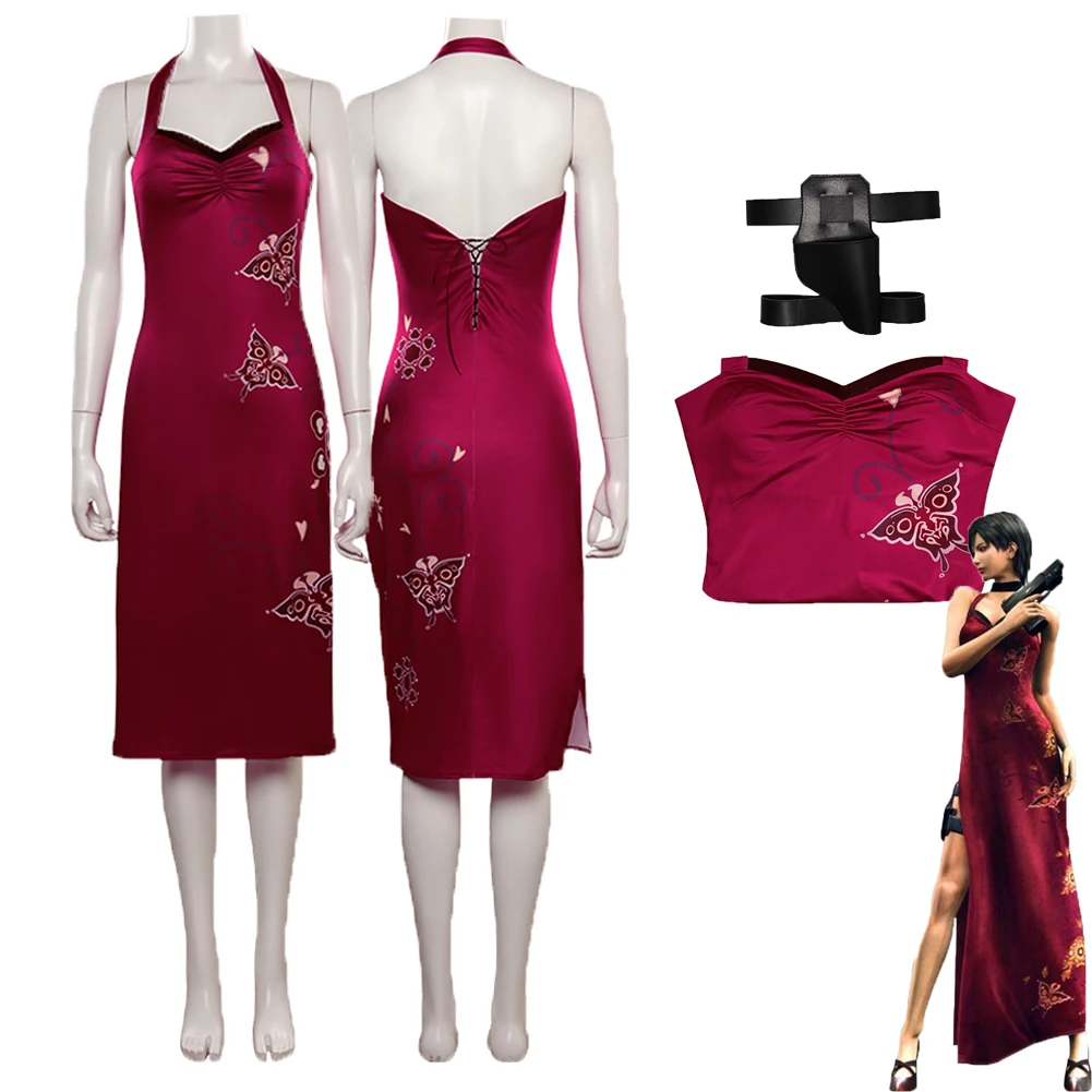Resident 4 Cos Ada Wong Cosplay Costume Outfits Fantasy Dress Cheongsam Halloween Carnival Suit Accessories For Female Roleplay - Image 3