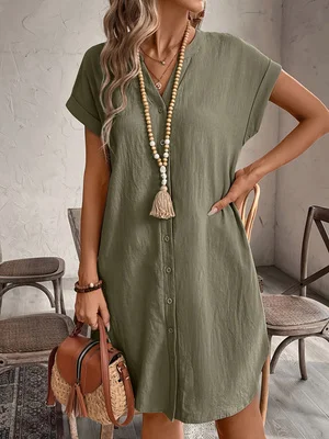 Women's Summer Casual Shirt Dress Long Sleeve Loose Fit Mini Dress Fashionable And Comfortable Clothing - Image 3