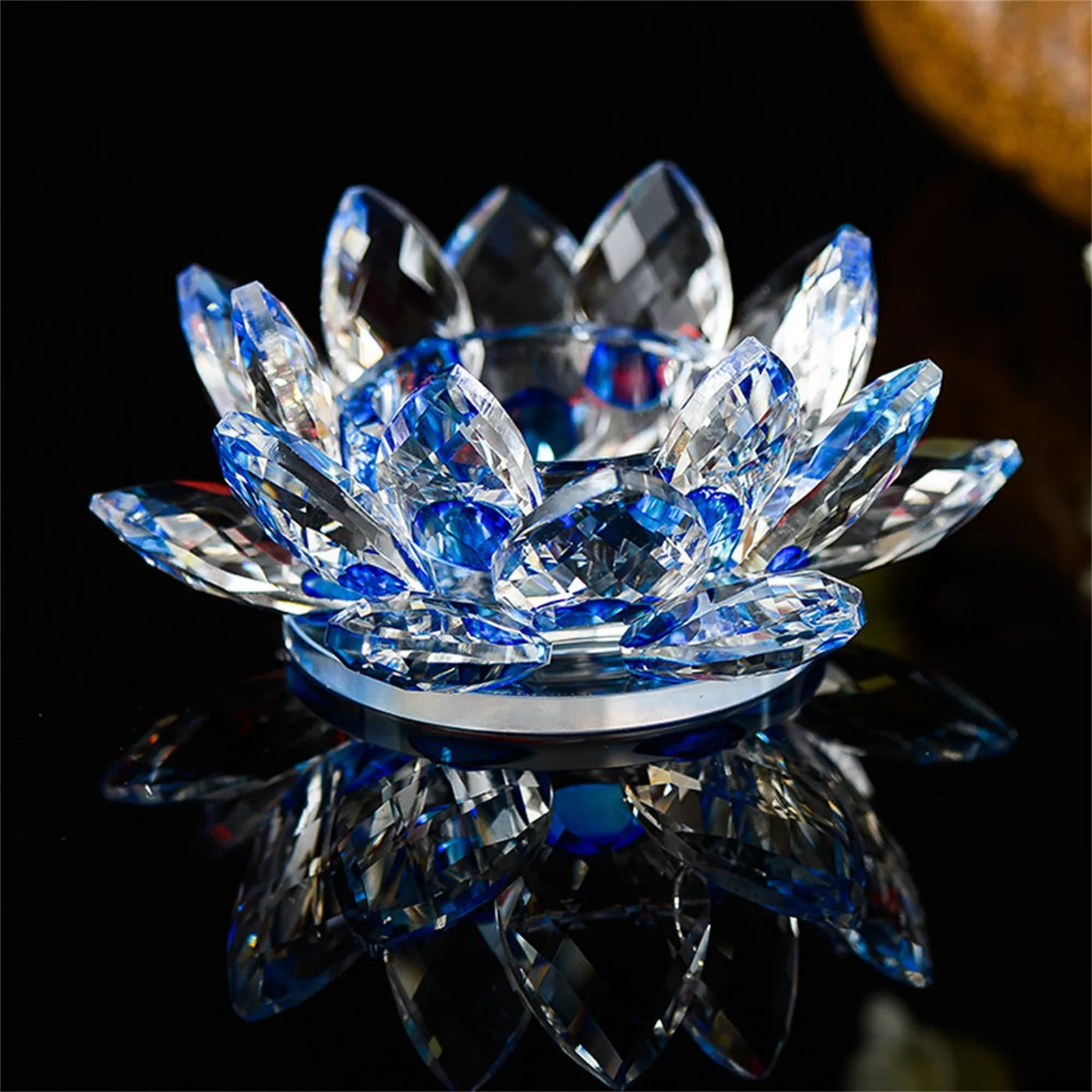 Crystal Lotus Flower Figurine Glass Rose Flower Car Ornament Birthday Party Wedding Decor Flower Buddhist Candlestick Holder - Image 2
