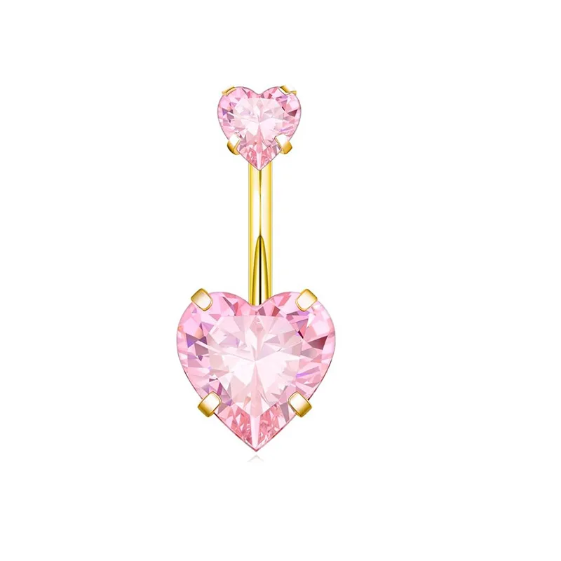 Stainless Steel Belly Piercing Jewelry Heart Cubic Zirconia Belly Button Rings for Women Fashion Navel Ring Body Jewelry Pink - Image 5