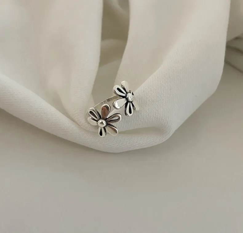 Sweet Little Lucky Flower Vintage Thai Silver Ladies Party Ring Jewelry For Women Birthday Gifts Never Fade Cheap - Image 5