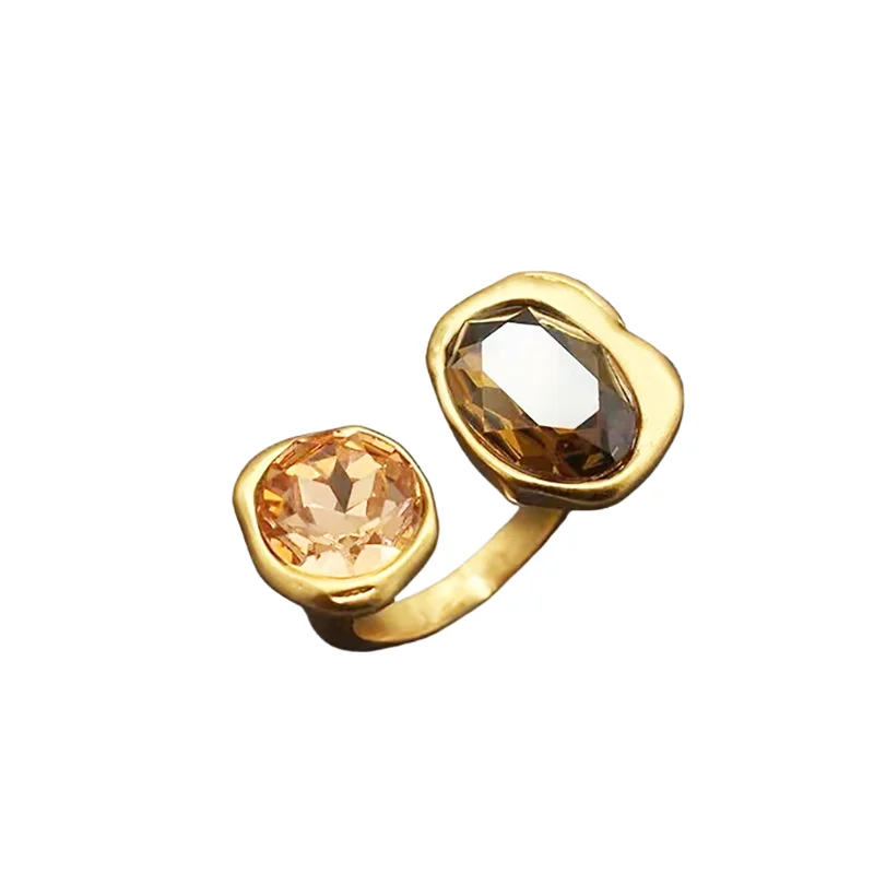European and American Retro Metal Geometric Rhinestone Contrasting Open Rings For Women‘s Trendy Jewelry Finger Accessorioes - Image 6