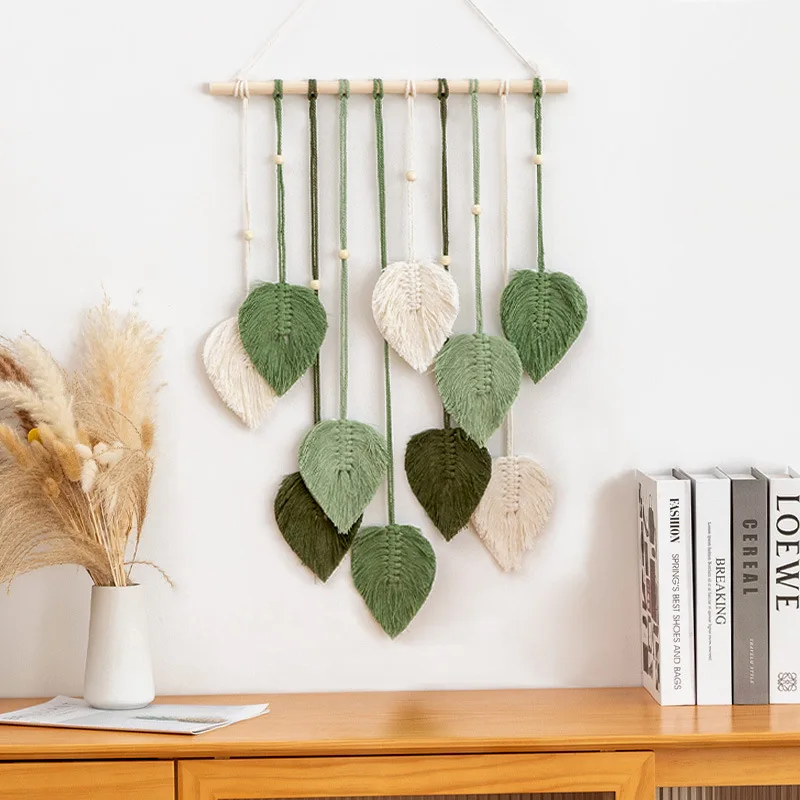 Leaf Macrame Wall Hanging Boho Room Home Decor Woven Aesthetic Wall Tapestry Home Room Wedding Decoration Green