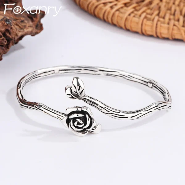 Foxanry Silver Color Roes Flower Bracelet for Women Couples New Fashion Vintage Handmade Wedding Party Jewelry Accessories Gifts