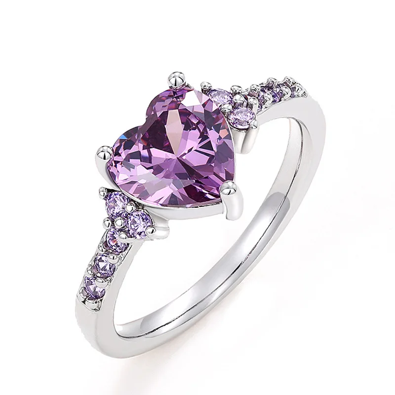New Charming Heart Purple Cubic Zirconia Rings for Women Romantic Wedding Ceremony Party Bridal Accessory Trendy Jewelry - Image 5