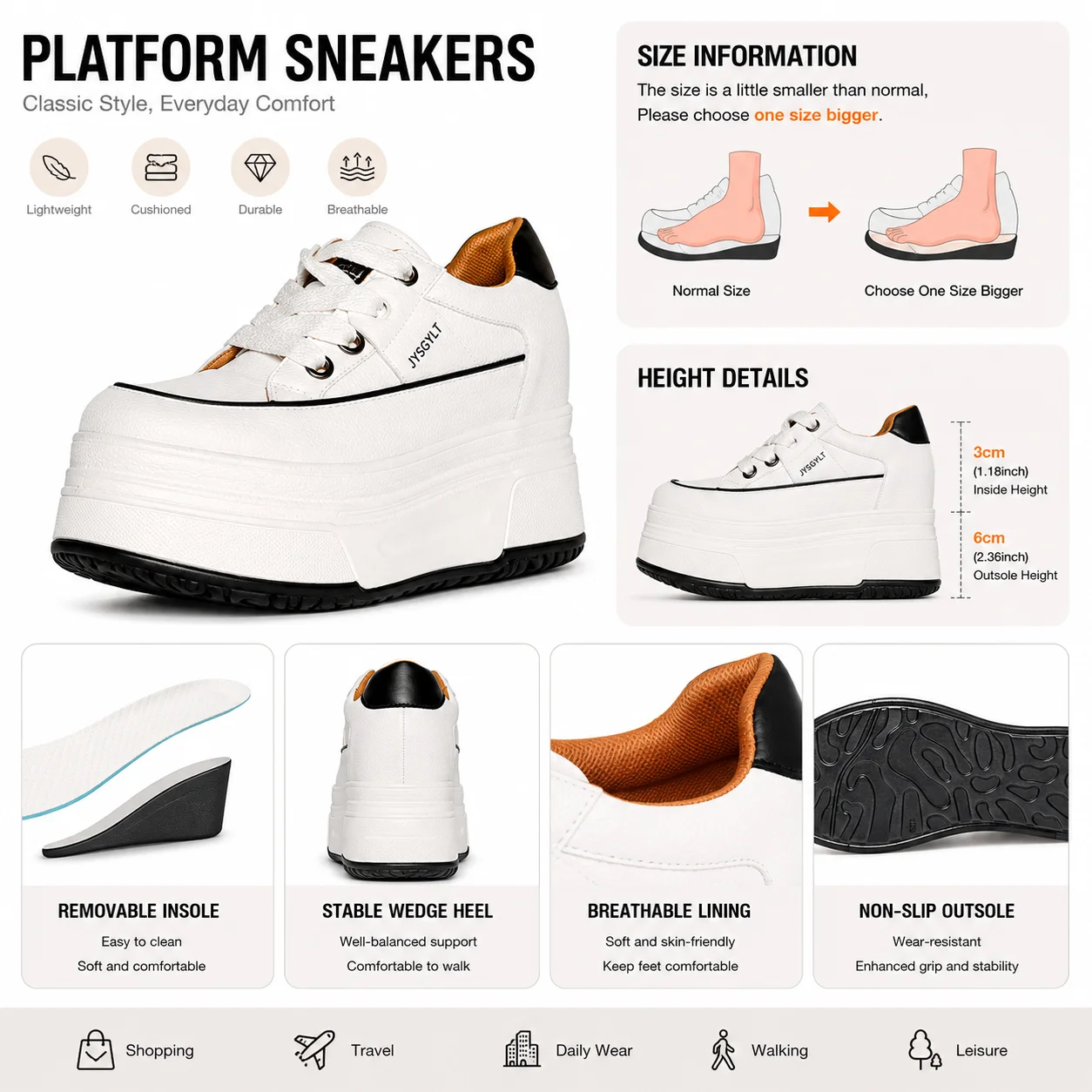 Fujin 9cm 3 inch comfortable platform sneakers for women Genuine Leather Women Vulcanized Shoes Platform High Heels Casual Shoes - Image 2
