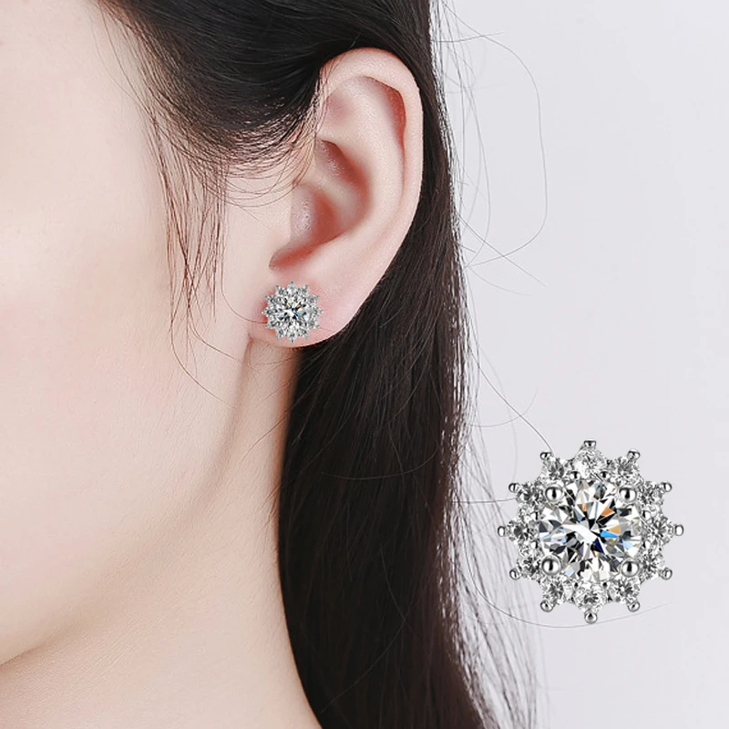 New Fashion Fine Round Zircon Sunflower Stud Earrings Women Jewelry Gift 925 Sterling Silver Wedding Crystal Snowflake Ear Stud - Image 6