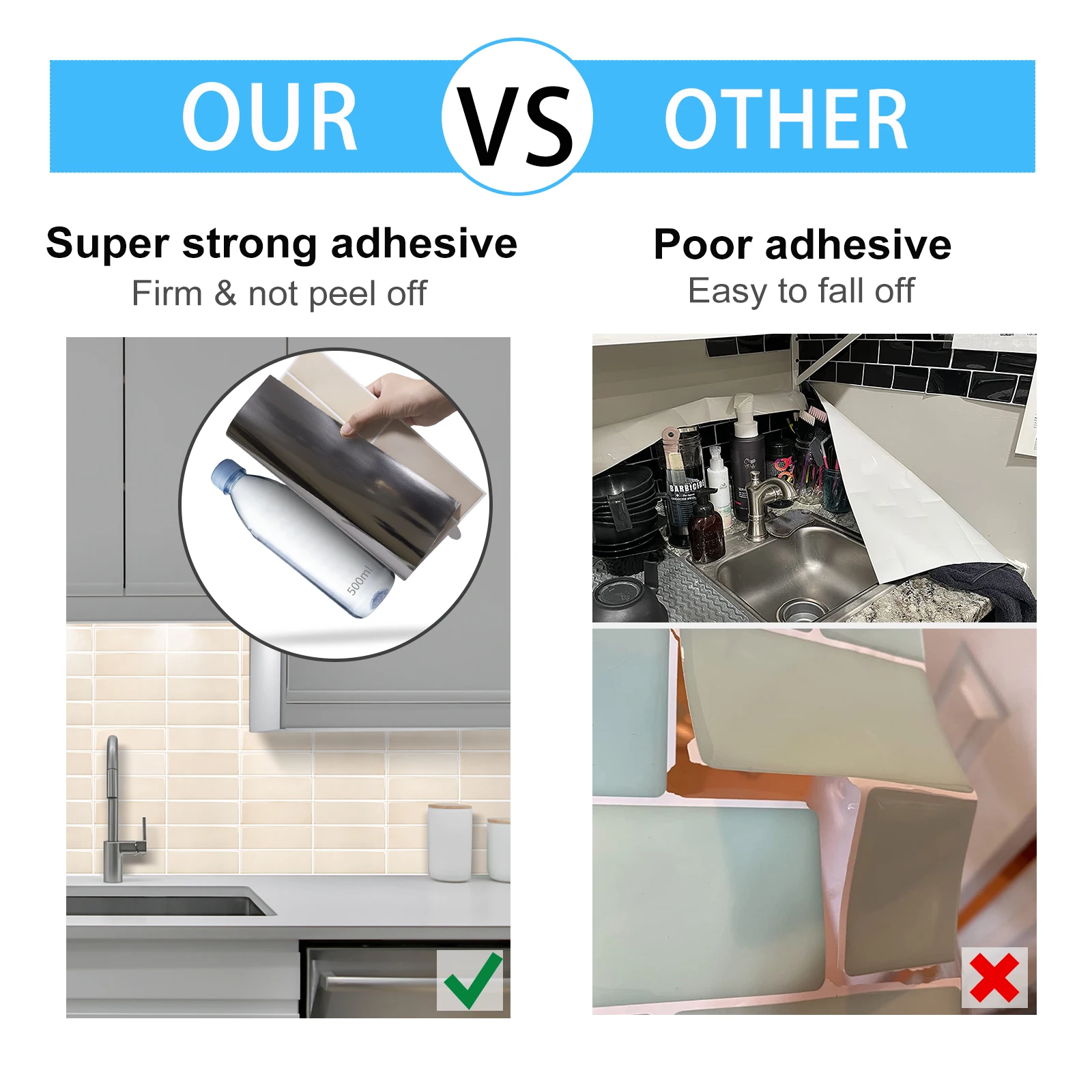 4pcs/pack 3D Wall Sticker Self-adhesive Oil-proof Waterproof Vinyl Wallpaper, Decorative Wall Tiles for Kitchen & Bathroom - Image 4