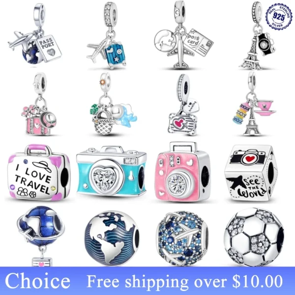 PANPOKI HOT 33 Style 925 Sterling Silver Charms Travel Series Pendant Beads Fit Fine Bracelets & Bangles DIY Women Jewelry